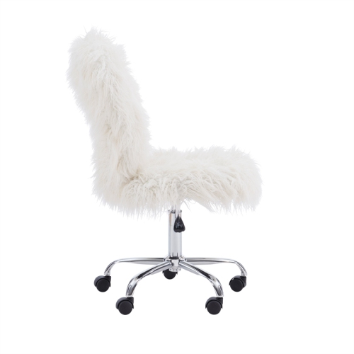Linon Cami Faux Fur Upholstered Armless Office Task Chair in Cream White