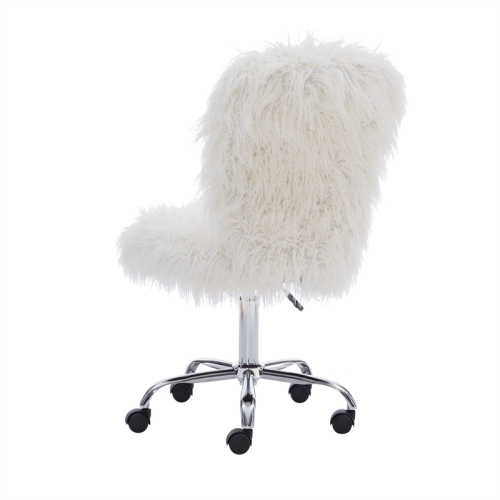Linon Cami Faux Fur Upholstered Armless Office Task Chair in Cream White