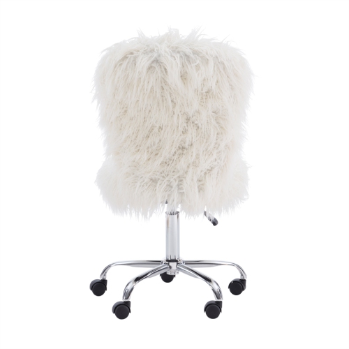 Linon Cami Faux Fur Upholstered Armless Office Task Chair in Cream White