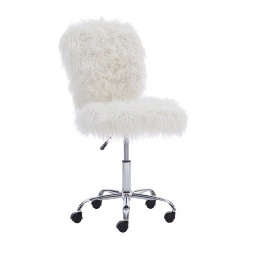 Linon Cami Faux Fur Upholstered Armless Office Task Chair in Cream White