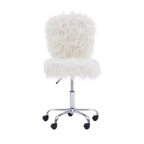 Linon Cami Faux Fur Upholstered Armless Office Task Chair in Cream White