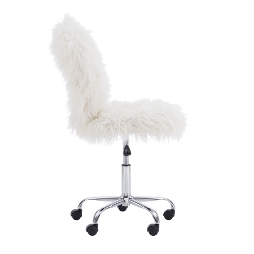 Linon Cami Faux Fur Upholstered Armless Office Task Chair in Cream White