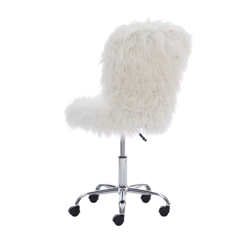 Linon Cami Faux Fur Upholstered Armless Office Task Chair in Cream White
