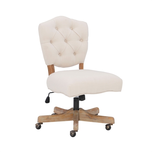 Linon Kelsey Wood Upholstered Swivel Office Chair in Beige