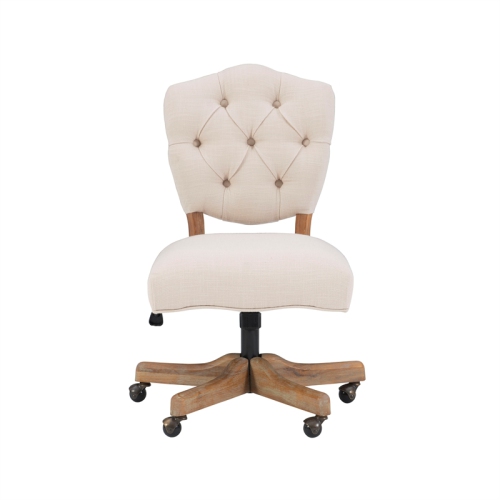 Linon Kelsey Wood Upholstered Swivel Office Chair in Beige