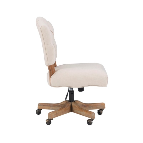 Linon Kelsey Wood Upholstered Swivel Office Chair in Beige