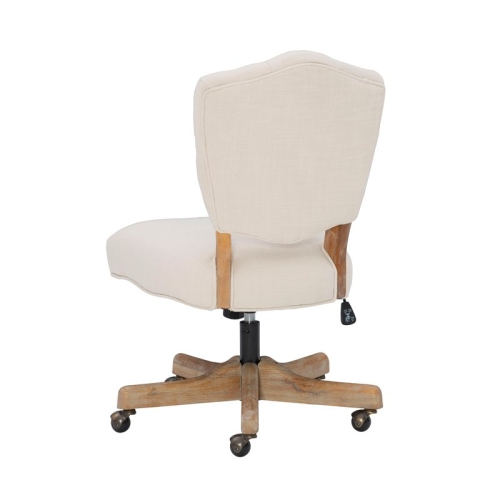 Linon Kelsey Wood Upholstered Swivel Office Chair in Beige