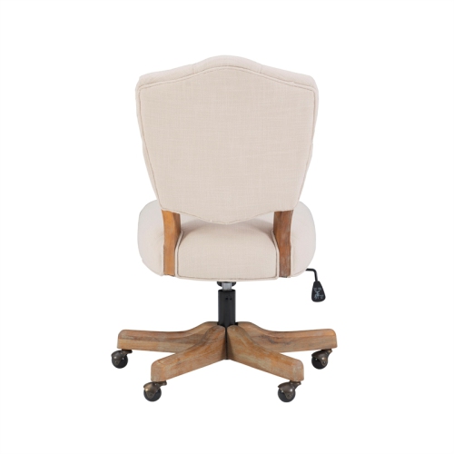 Linon Kelsey Wood Upholstered Swivel Office Chair in Beige