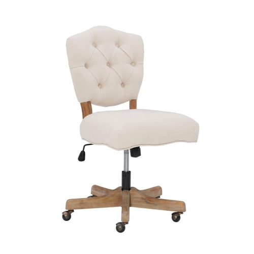 Linon Kelsey Wood Upholstered Swivel Office Chair in Beige