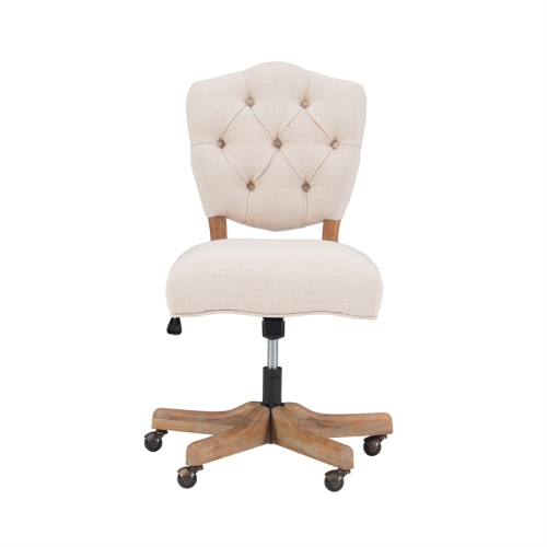 Linon Kelsey Wood Upholstered Swivel Office Chair in Beige