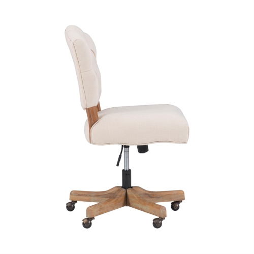 Linon Kelsey Wood Upholstered Swivel Office Chair in Beige