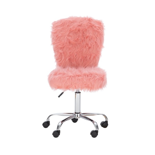 Linon Cami Faux Fur Upholstered Armless Office Chair in Blush Pink