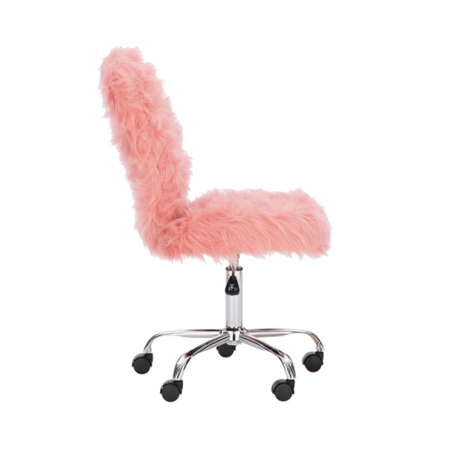 Linon Cami Faux Fur Upholstered Armless Office Chair in Blush Pink