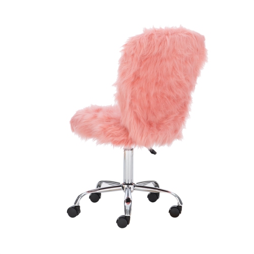 Linon Cami Faux Fur Upholstered Armless Office Chair in Blush Pink