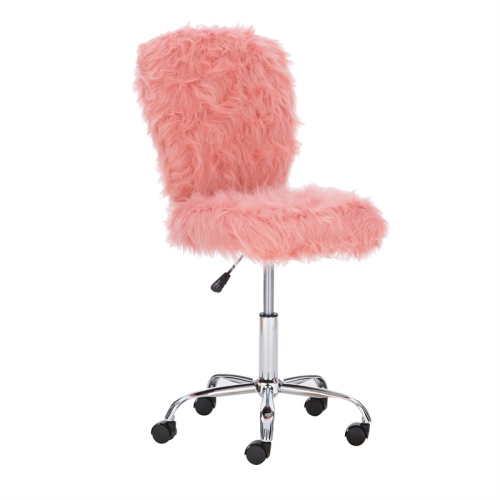 Linon Cami Faux Fur Upholstered Armless Office Chair in Blush Pink