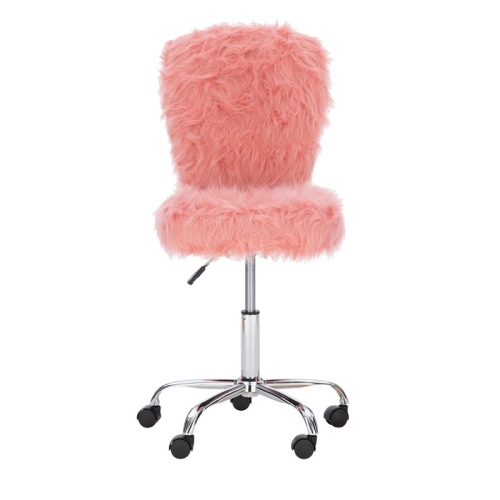 Linon Cami Faux Fur Upholstered Armless Office Chair in Blush Pink