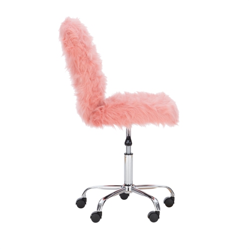 Linon Cami Faux Fur Upholstered Armless Office Chair in Blush Pink
