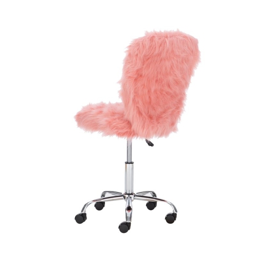 Linon Cami Faux Fur Upholstered Armless Office Chair in Blush Pink