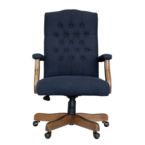 Bowery Hill Traditional Executive Chair in Denim Blue Linen