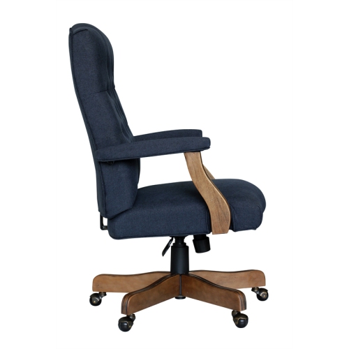 Bowery Hill Traditional Executive Chair in Denim Blue Linen