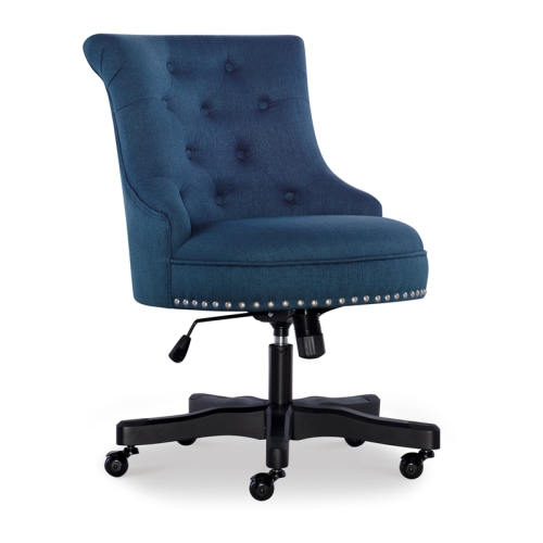 Fauteuil de bureau recouvert de bois Sinclair de Linon, bleu
