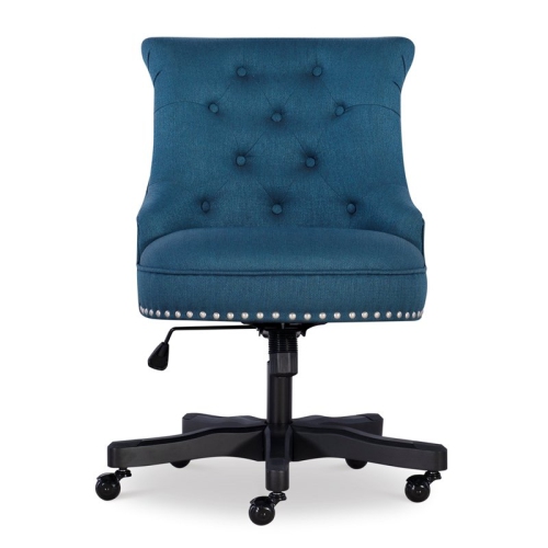 Fauteuil de bureau recouvert de bois Sinclair de Linon, bleu