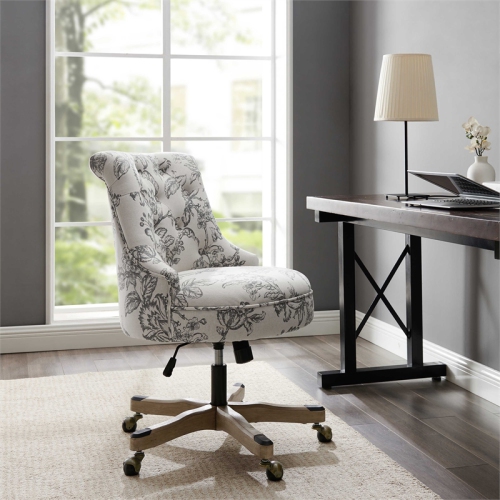Linon Sinclair Wood Upholstered Office Chair in Floral Gray