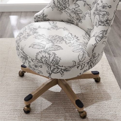 Linon Sinclair Wood Upholstered Office Chair in Floral Gray