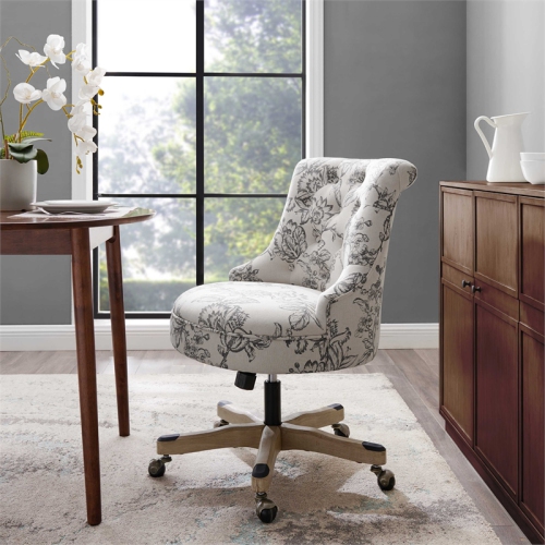 Linon Sinclair Wood Upholstered Office Chair in Floral Gray
