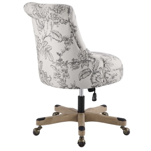 Linon Sinclair Wood Upholstered Office Chair in Floral Gray