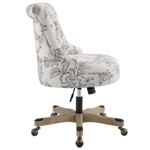 Linon Sinclair Wood Upholstered Office Chair in Floral Gray