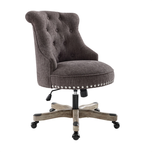Linon Sinclair Wood Upholstered Swivel Office Chair in Charcoal Gray