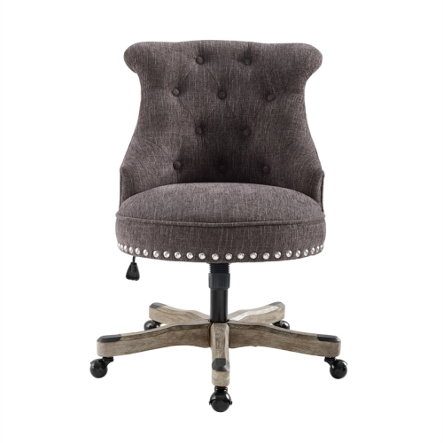 Linon Sinclair Wood Upholstered Swivel Office Chair in Charcoal Gray