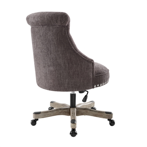 Linon Sinclair Wood Upholstered Swivel Office Chair in Charcoal Gray