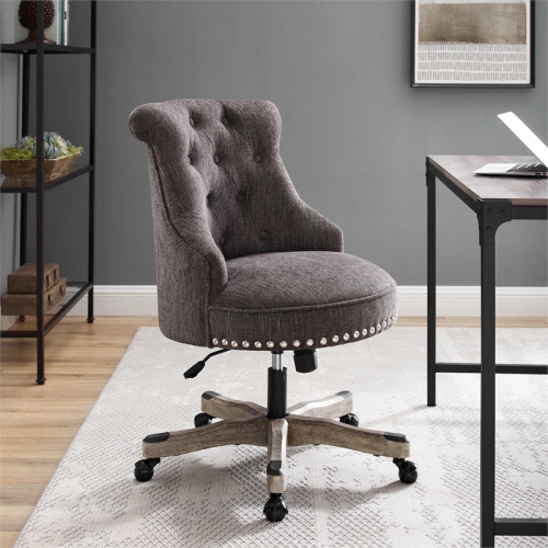 Linon Sinclair Wood Upholstered Swivel Office Chair in Charcoal Gray