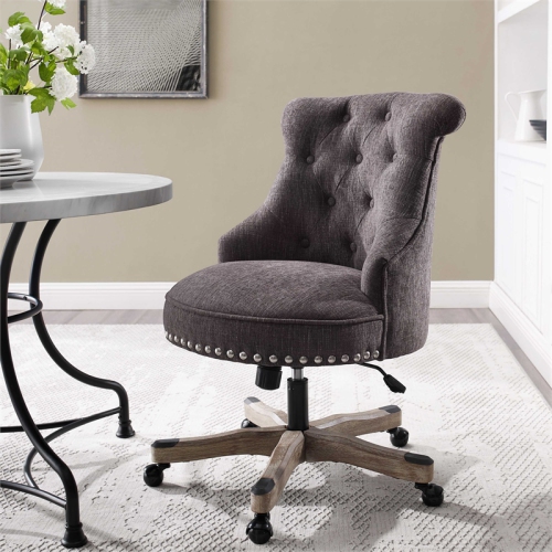 Linon Sinclair Wood Upholstered Swivel Office Chair in Charcoal Gray