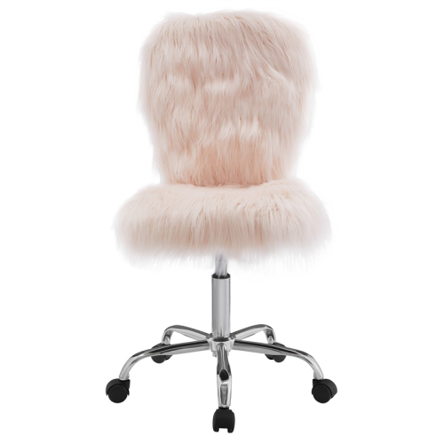 Riverbay Furniture Faux Fur Upholstered Armless Office Chair in Blush Pink