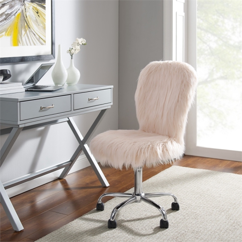 Riverbay Furniture Faux Fur Upholstered Armless Office Chair in Blush Pink