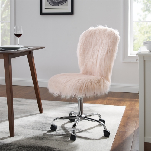 Riverbay Furniture Faux Fur Upholstered Armless Office Chair in Blush Pink
