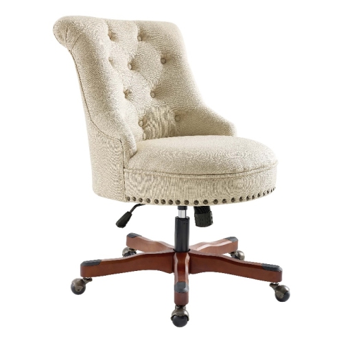 Linon Sinclair Wood Upholstered Adjustable Office Chair in Beige