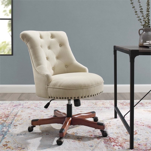 Linon Sinclair Wood Upholstered Adjustable Office Chair in Beige