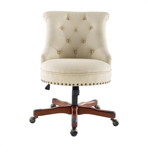 Linon Sinclair Wood Upholstered Adjustable Office Chair in Beige
