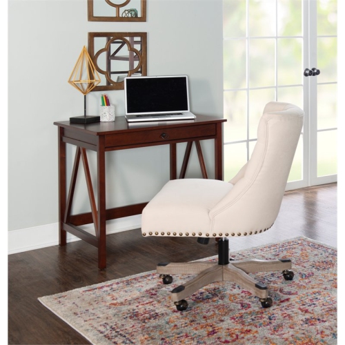 Linon Dixie Wood Upholstered Office Chair in Natural Beige