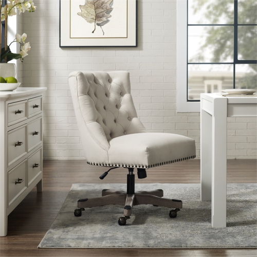 Linon Dixie Wood Upholstered Office Chair in Natural Beige