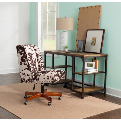 Bowery Hill Transitional Fabric Upholstered Armless Office Chair in Walnut