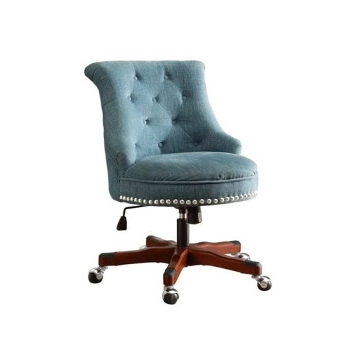 Bowery Hill Traditional Fabric Upholstered Armless Office Chair in Aqua Blue