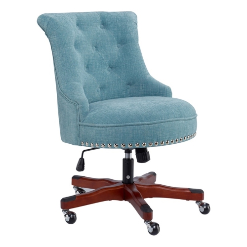 Bowery Hill Traditional Fabric Upholstered Armless Office Chair in Aqua Blue