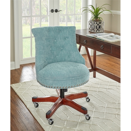 Bowery Hill Traditional Fabric Upholstered Armless Office Chair in Aqua Blue