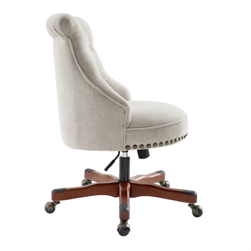 Linon Sinclair Wood Upholstered Office Chair in Natural Beige