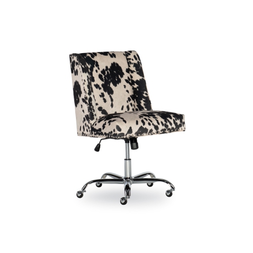 Linon Draper Wood Upholstered Office Chair in Black Cow Print